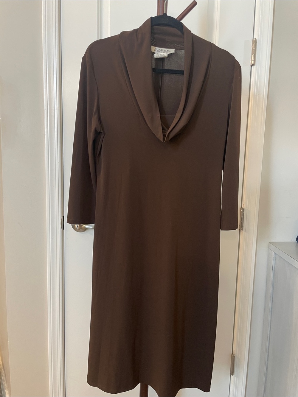 Ellen Tracy Chocolate Brown Cowl Neck Long Sleeve Dress